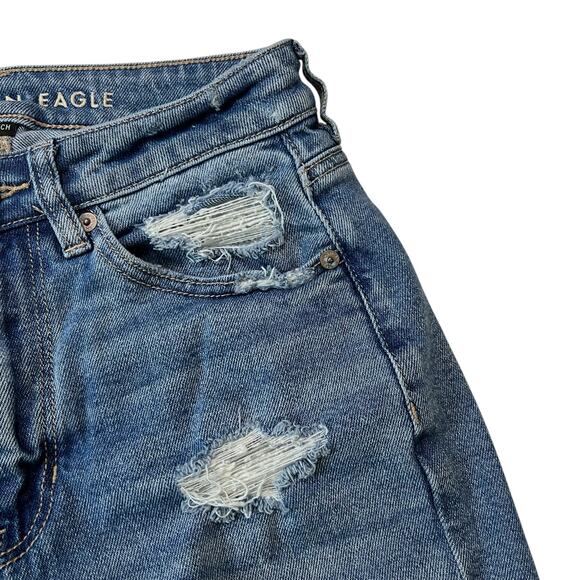 American Eagle Mom Straight Jeans Size 4 High Rise Distressed Ripped Knee - Picture 14 of 15